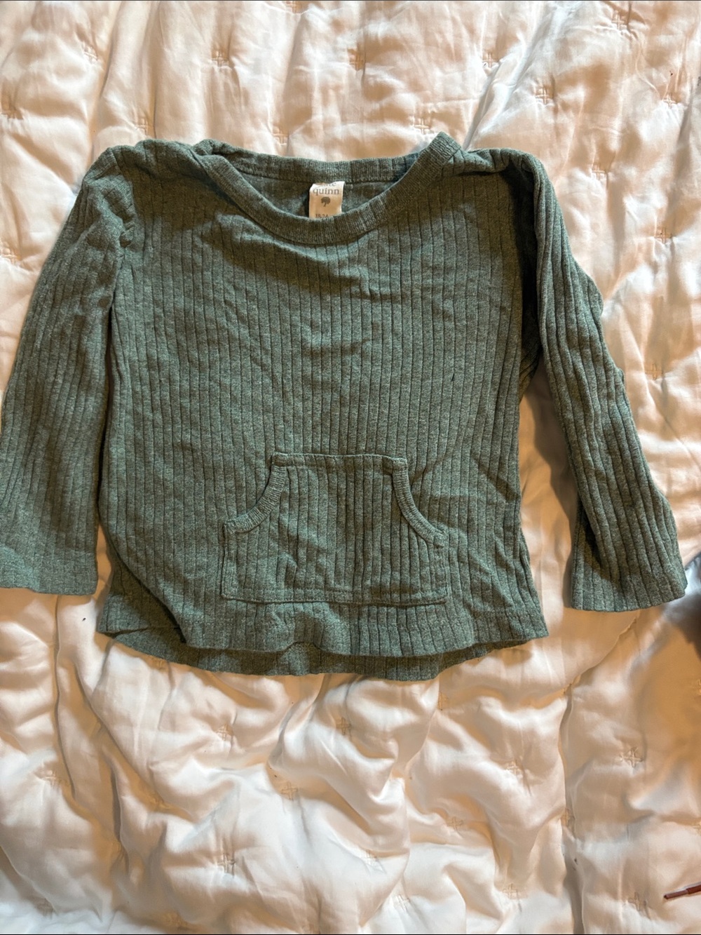 kate quinn Ribbed Long-Sleeve Top in Sage Green with Front Pocket